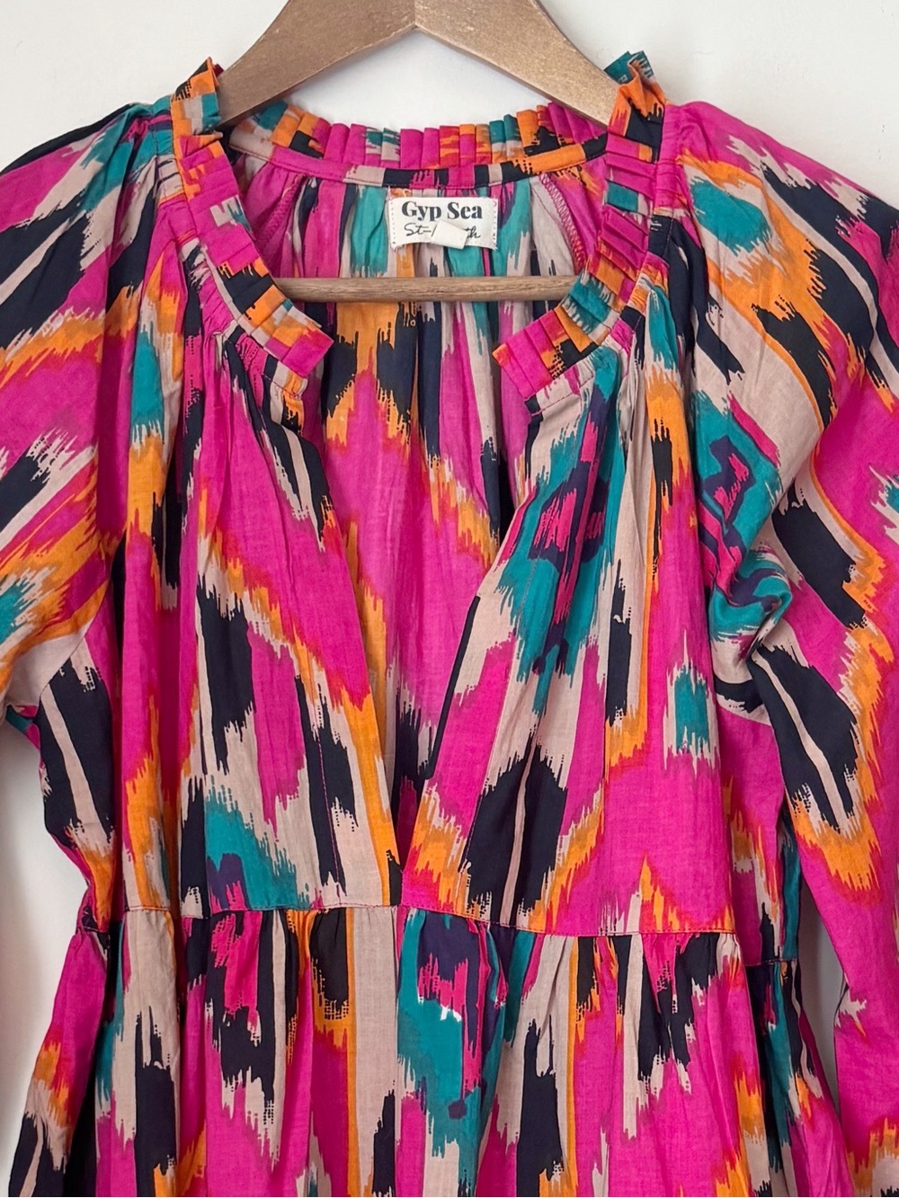 Gyp Sea St Barth Vibrant Ikat Print Tiered Dress Small - Picture 2 of 6